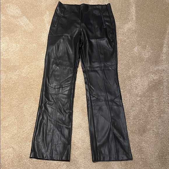 ASOS Stradivarius Faux Vegan Leather Pants Split Front Detail Black Sz 14 - Picture 1 of 11